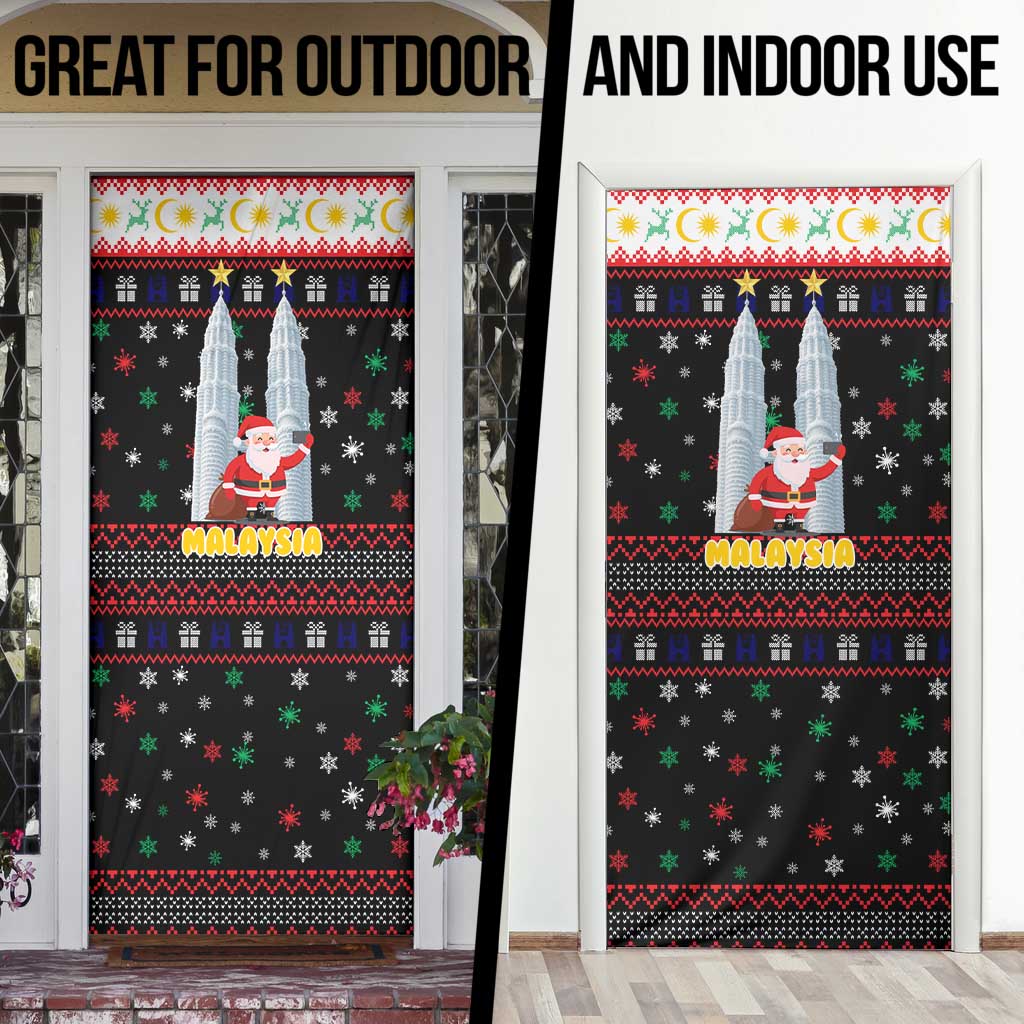 Malaysia Christmas Door Cover with Santa Claus Petronas Towers Snowflakes and Festive Icons - Wonder Print Shop