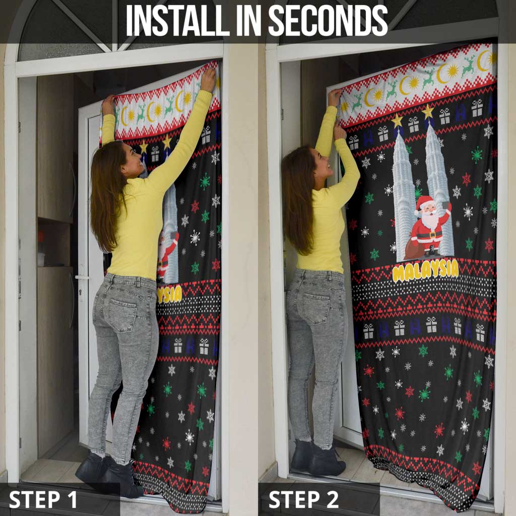 Malaysia Christmas Door Cover with Santa Claus Petronas Towers Snowflakes and Festive Icons - Wonder Print Shop