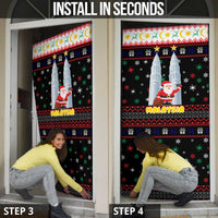 Malaysia Christmas Door Cover with Santa Claus Petronas Towers Snowflakes and Festive Icons - Wonder Print Shop