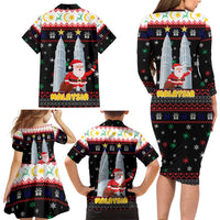 Malaysia Christmas Family Matching Long Sleeve Bodycon Dress and Hawaiian Shirt with Santa Claus Petronas Towers Snowflakes and Festive Icons - Wonder Print Shop