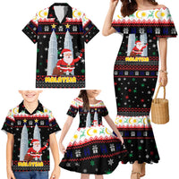 Malaysia Christmas Family Matching Mermaid Dress and Hawaiian Shirt with Santa Claus Petronas Towers Snowflakes and Festive Icons - Wonder Print Shop