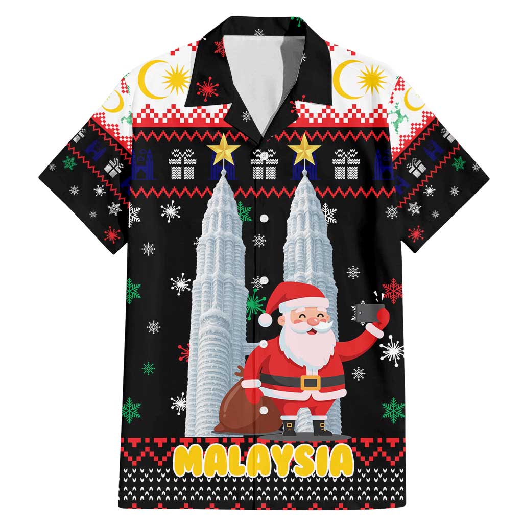 Malaysia Christmas Family Matching Mermaid Dress and Hawaiian Shirt with Santa Claus Petronas Towers Snowflakes and Festive Icons - Wonder Print Shop