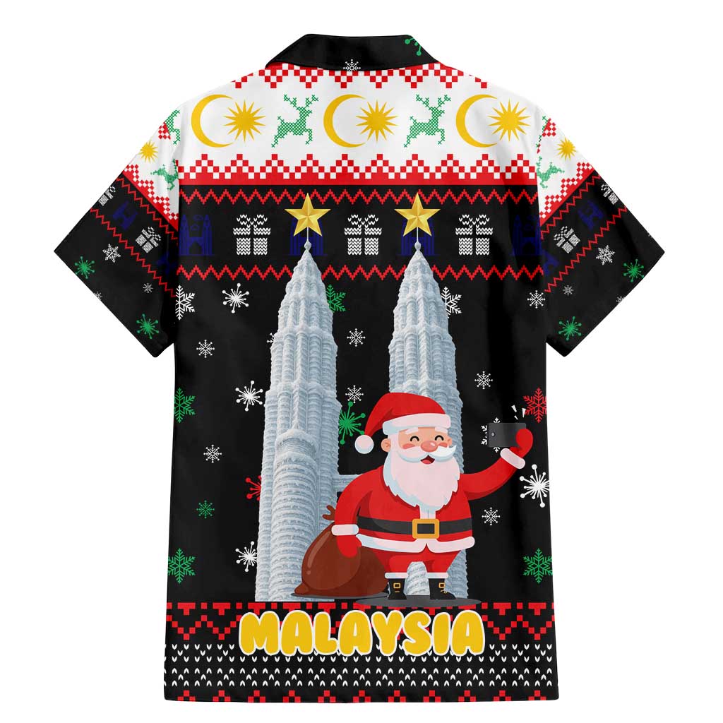 Malaysia Christmas Family Matching Mermaid Dress and Hawaiian Shirt with Santa Claus Petronas Towers Snowflakes and Festive Icons - Wonder Print Shop