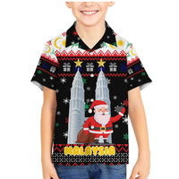 Malaysia Christmas Family Matching Mermaid Dress and Hawaiian Shirt with Santa Claus Petronas Towers Snowflakes and Festive Icons - Wonder Print Shop
