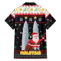 Malaysia Christmas Family Matching Off The Shoulder Long Sleeve Dress and Hawaiian Shirt with Santa Claus Petronas Towers Snowflakes and Festive Icons - Wonder Print Shop