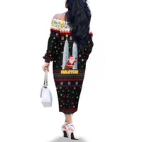 Malaysia Christmas Family Matching Off The Shoulder Long Sleeve Dress and Hawaiian Shirt with Santa Claus Petronas Towers Snowflakes and Festive Icons - Wonder Print Shop