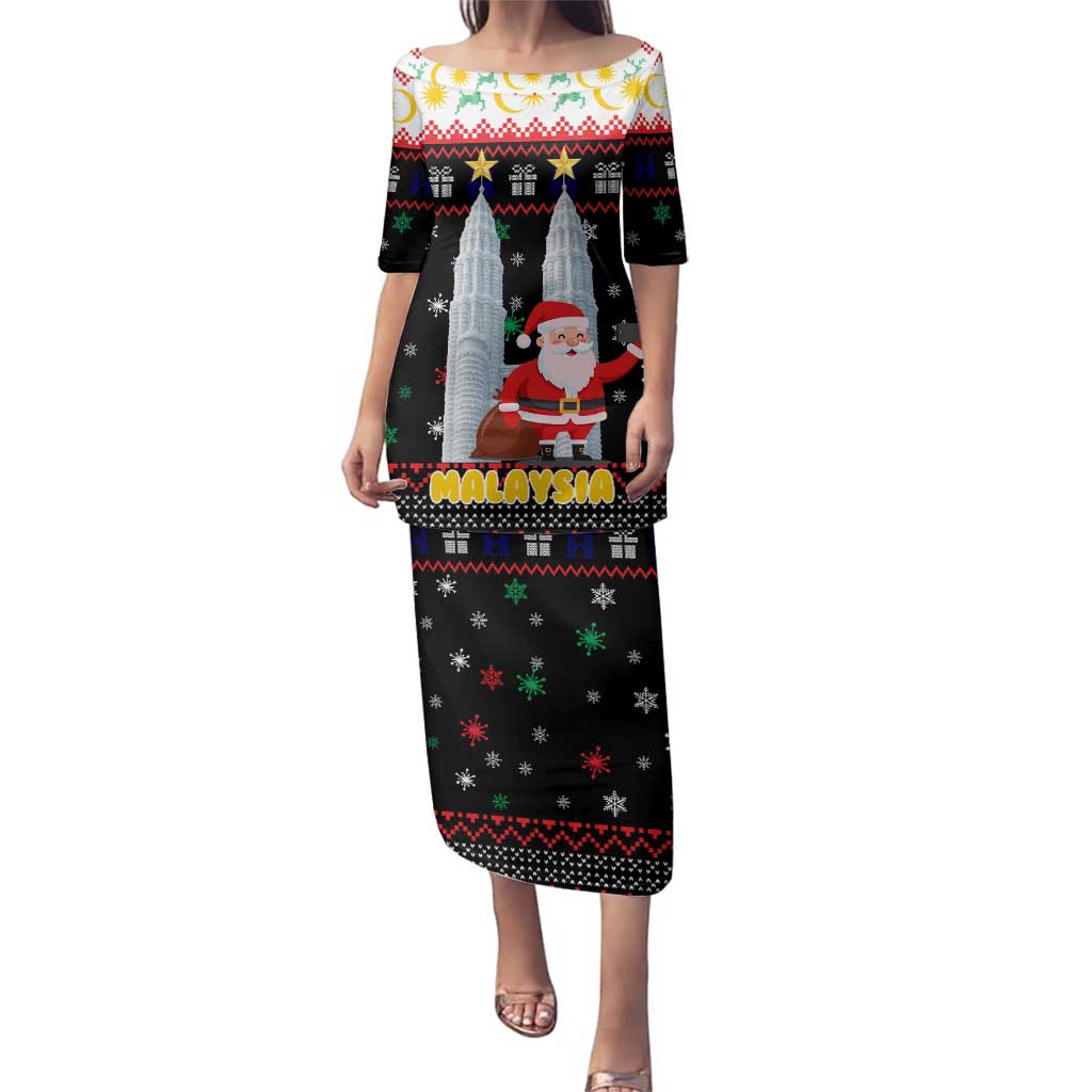 Malaysia Christmas Family Matching Puletasi and Hawaiian Shirt with Santa Claus Petronas Towers Snowflakes and Festive Icons - Wonder Print Shop