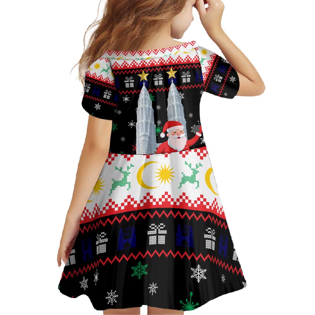 Malaysia Christmas Family Matching Short Sleeve Bodycon Dress and Hawaiian Shirt with Santa Claus Petronas Towers Snowflakes and Festive Icons - Wonder Print Shop