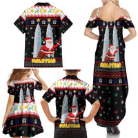 Malaysia Christmas Family Matching Summer Maxi Dress and Hawaiian Shirt with Santa Claus Petronas Towers Snowflakes and Festive Icons - Wonder Print Shop