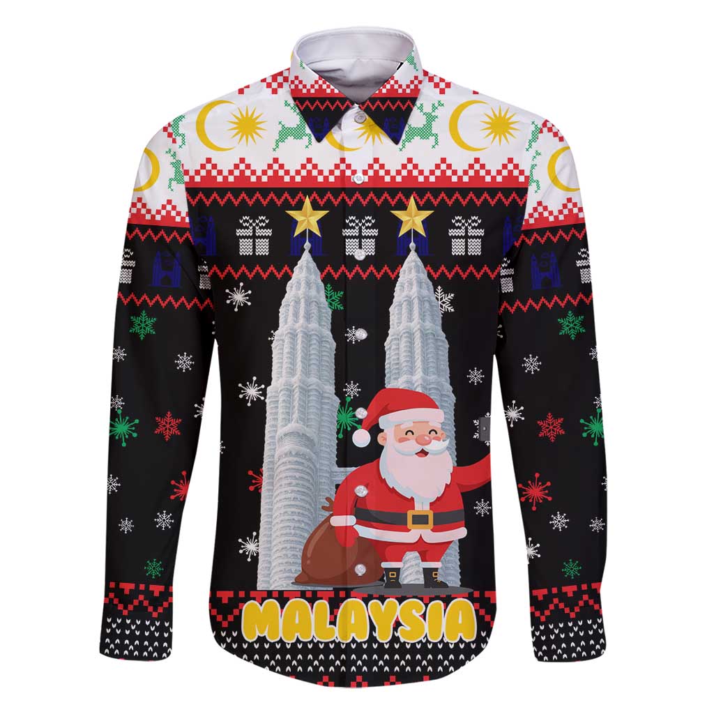 Malaysia Christmas Family Matching Summer Maxi Dress and Hawaiian Shirt with Santa Claus Petronas Towers Snowflakes and Festive Icons - Wonder Print Shop