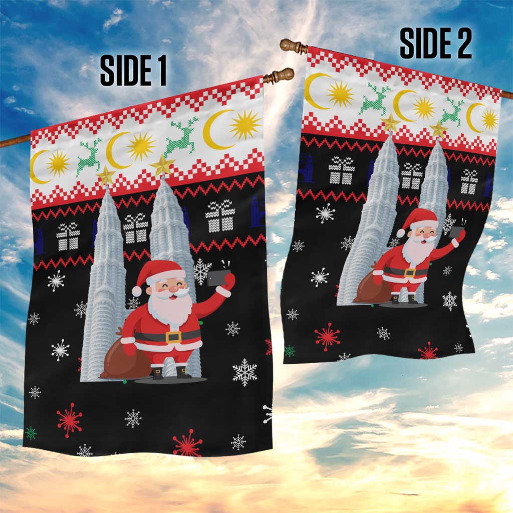 Malaysia Christmas Garden Flag with Santa Claus Petronas Towers Snowflakes and Festive Icons - Wonder Print Shop