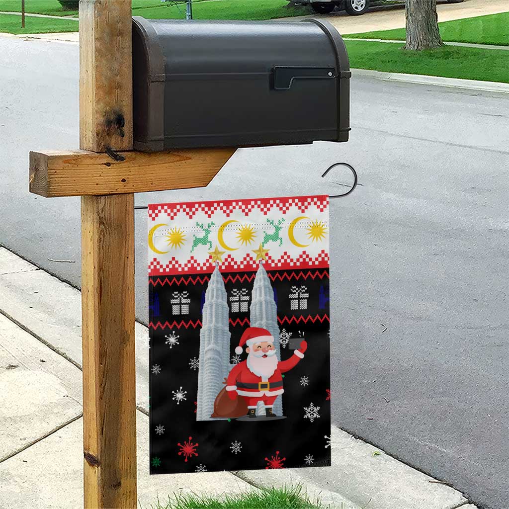 Malaysia Christmas Garden Flag with Santa Claus Petronas Towers Snowflakes and Festive Icons - Wonder Print Shop