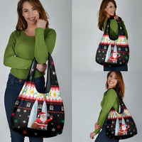 Malaysia Christmas Grocery Bag with Santa Claus Petronas Towers Snowflakes and Festive Icons - Wonder Print Shop