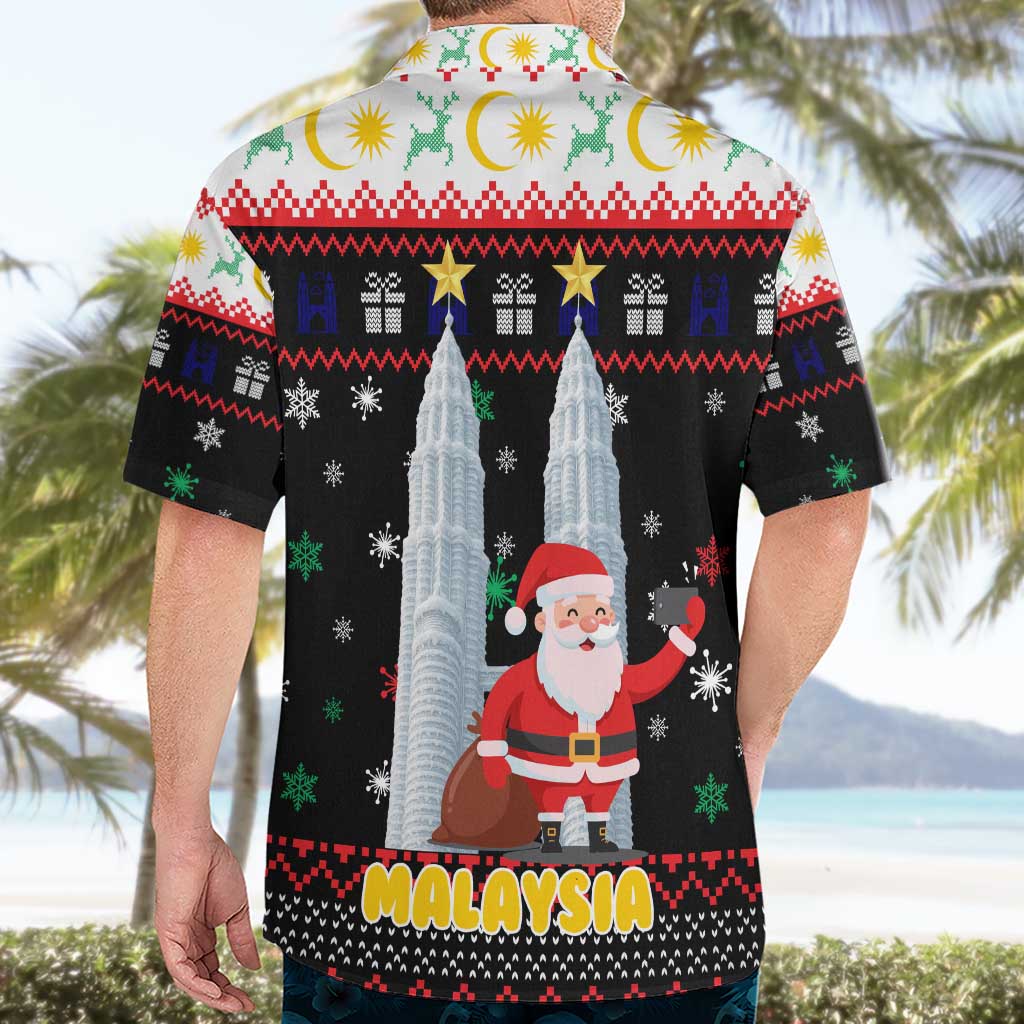 Malaysia Christmas Hawaiian Shirt with Santa Claus Petronas Towers Snowflakes and Festive Icons - Wonder Print Shop