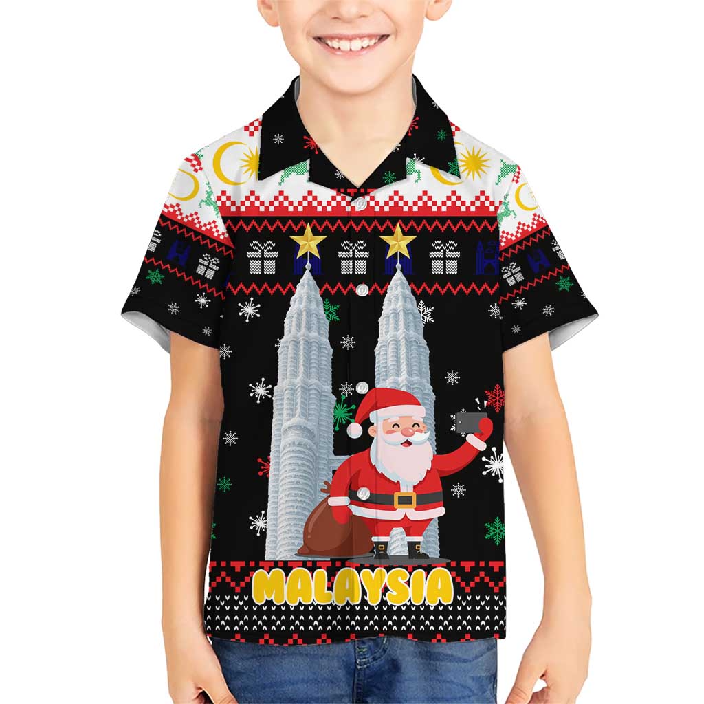 Malaysia Christmas Hawaiian Shirt with Santa Claus Petronas Towers Snowflakes and Festive Icons - Wonder Print Shop