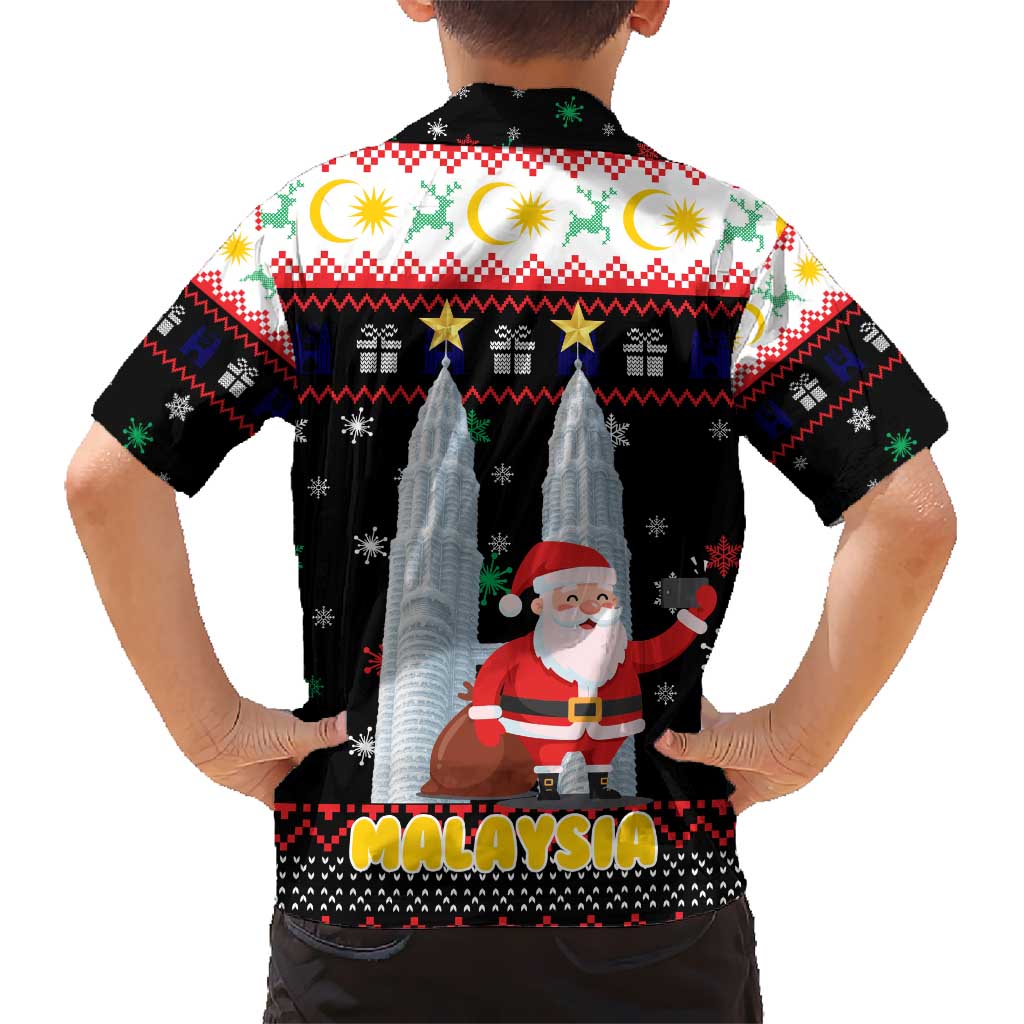 Malaysia Christmas Hawaiian Shirt with Santa Claus Petronas Towers Snowflakes and Festive Icons - Wonder Print Shop