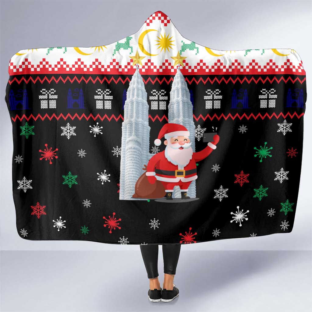 Malaysia Christmas Hooded Blanket with Santa Claus Petronas Towers Snowflakes and Festive Icons - Wonder Print Shop