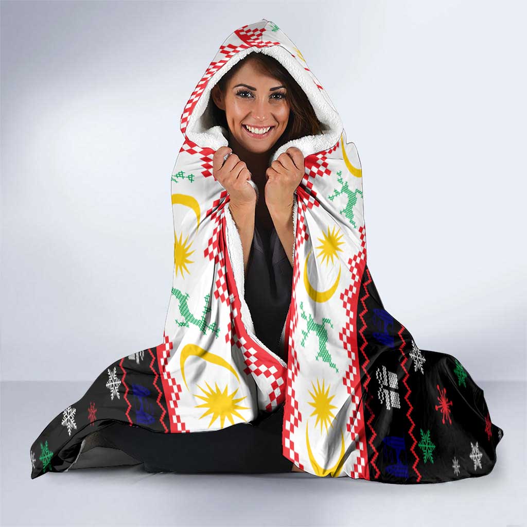 Malaysia Christmas Hooded Blanket with Santa Claus Petronas Towers Snowflakes and Festive Icons - Wonder Print Shop