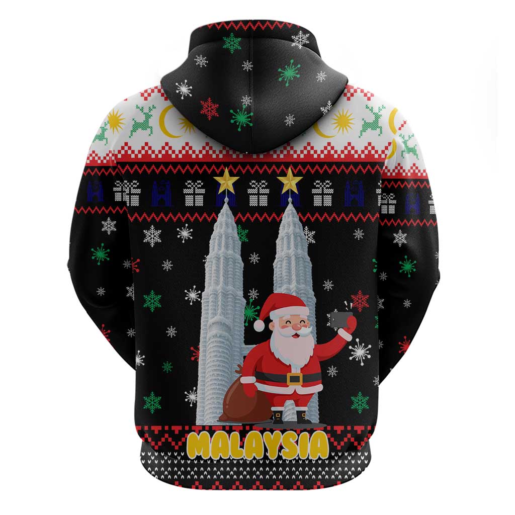 Malaysia Christmas Hoodie with Santa Claus Petronas Towers Snowflakes and Festive Icons - Wonder Print Shop