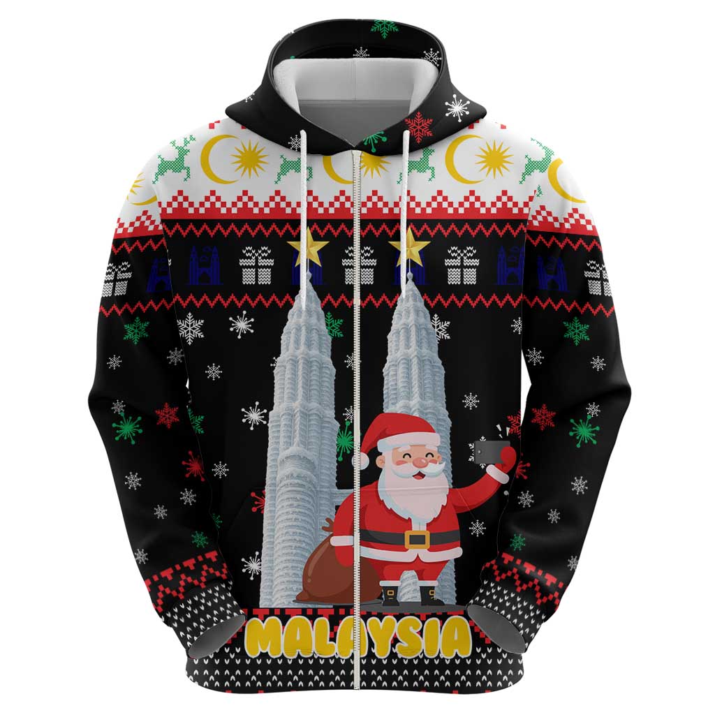 Malaysia Christmas Hoodie with Santa Claus Petronas Towers Snowflakes and Festive Icons - Wonder Print Shop