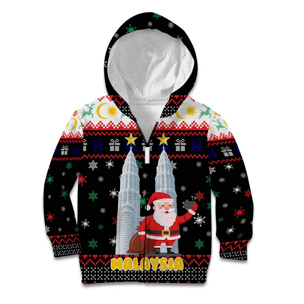 Malaysia Christmas Kid Hoodie with Santa Claus Petronas Towers Snowflakes and Festive Icons - Wonder Print Shop