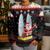 Malaysia Christmas Kid Ugly Christmas Sweater with Santa Claus Petronas Towers Snowflakes and Festive Icons - Wonder Print Shop