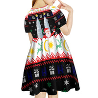 Malaysia Christmas Kid Short Sleeve Dress with Santa Claus Petronas Towers Snowflakes and Festive Icons - Wonder Print Shop