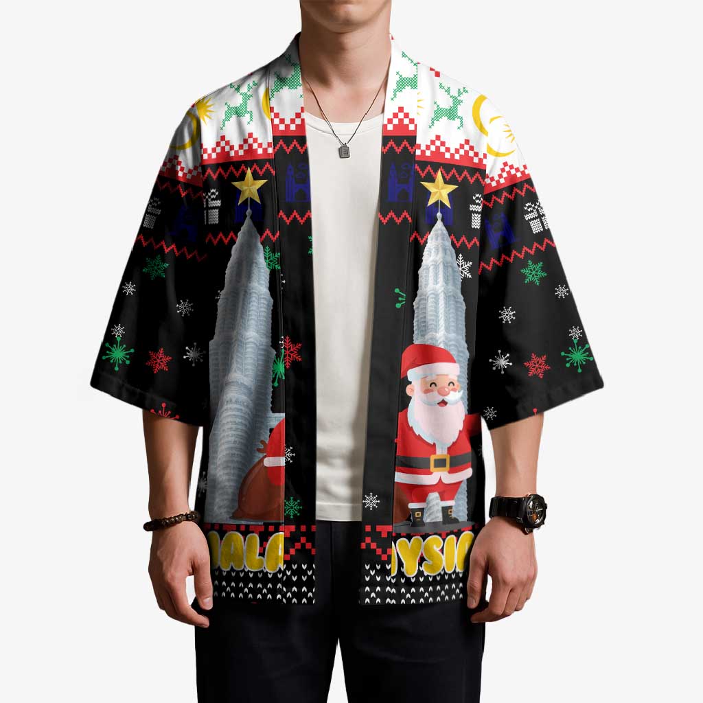 Malaysia Christmas Kimono with Santa Claus Petronas Towers Snowflakes and Festive Icons - Wonder Print Shop
