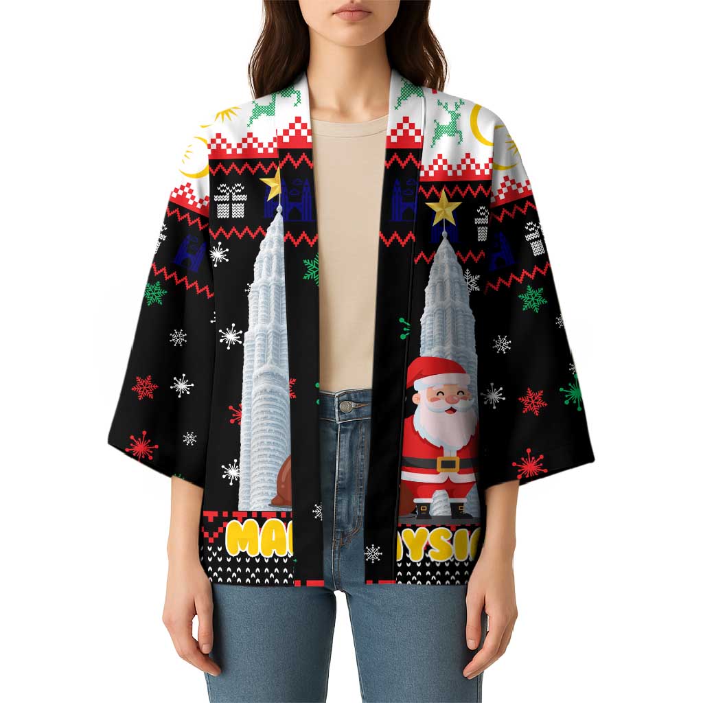 Malaysia Christmas Kimono with Santa Claus Petronas Towers Snowflakes and Festive Icons - Wonder Print Shop