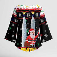 Malaysia Christmas Kimono Sleeve Blouse with Santa Claus Petronas Towers Snowflakes and Festive Icons - Wonder Print Shop