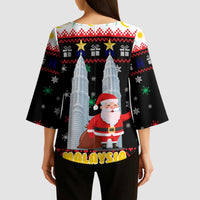 Malaysia Christmas Kimono Sleeve Blouse with Santa Claus Petronas Towers Snowflakes and Festive Icons - Wonder Print Shop