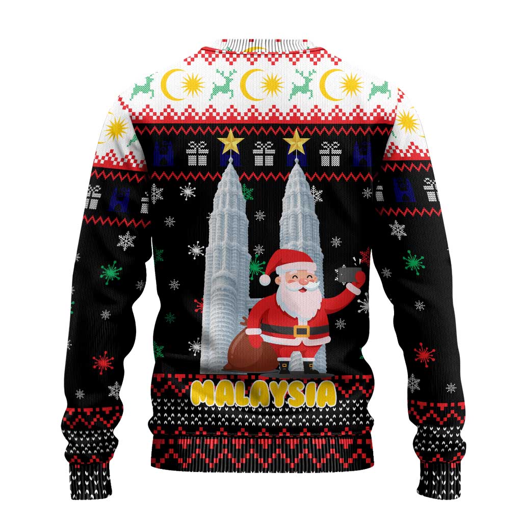 Malaysia Christmas Ugly Christmas Sweater with Santa Claus Petronas Towers Snowflakes and Festive Icons - Wonder Print Shop