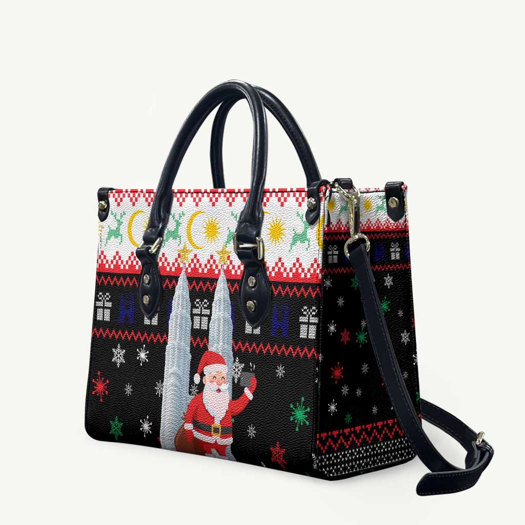 Malaysia Christmas Leather Bag with Santa Claus Petronas Towers Snowflakes and Festive Icons - Wonder Print Shop