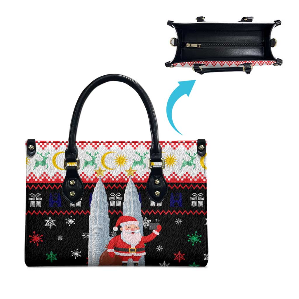 Malaysia Christmas Leather Bag with Santa Claus Petronas Towers Snowflakes and Festive Icons - Wonder Print Shop