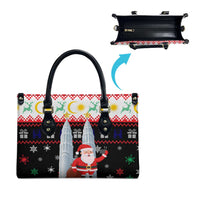 Malaysia Christmas Leather Bag with Santa Claus Petronas Towers Snowflakes and Festive Icons - Wonder Print Shop