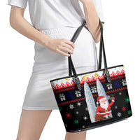 Malaysia Christmas Leather Tote Bag with Santa Claus Petronas Towers Snowflakes and Festive Icons - Wonder Print Shop
