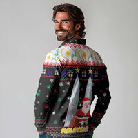 Malaysia Christmas Long Sleeve Polo Shirt with Santa Claus Petronas Towers Snowflakes and Festive Icons - Wonder Print Shop