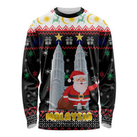 Malaysia Christmas Long Sleeve Shirt with Santa Claus Petronas Towers Snowflakes and Festive Icons - Wonder Print Shop