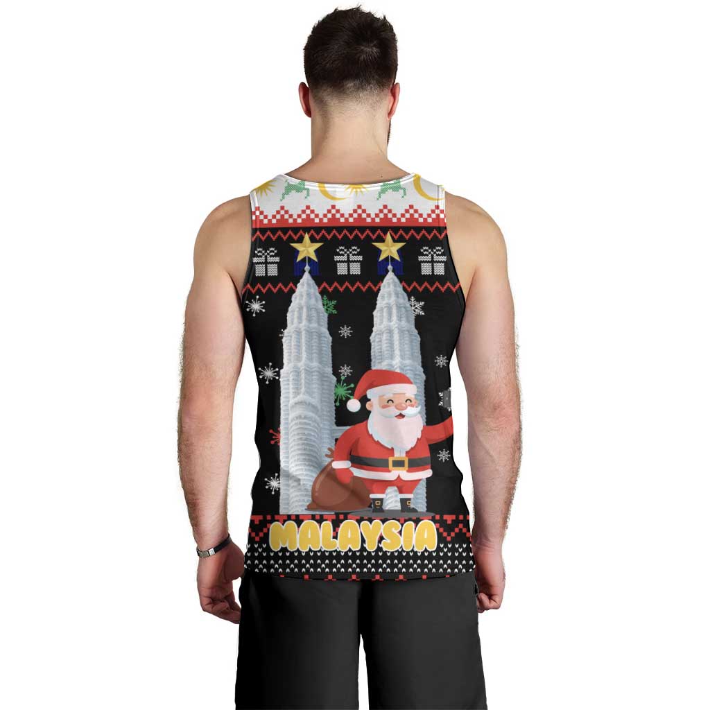 Malaysia Christmas Men Tank Top with Santa Claus Petronas Towers Snowflakes and Festive Icons - Wonder Print Shop