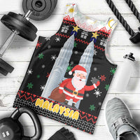 Malaysia Christmas Men Tank Top with Santa Claus Petronas Towers Snowflakes and Festive Icons - Wonder Print Shop