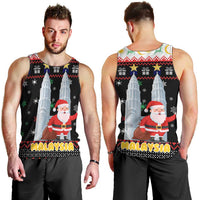 Malaysia Christmas Men Tank Top with Santa Claus Petronas Towers Snowflakes and Festive Icons - Wonder Print Shop