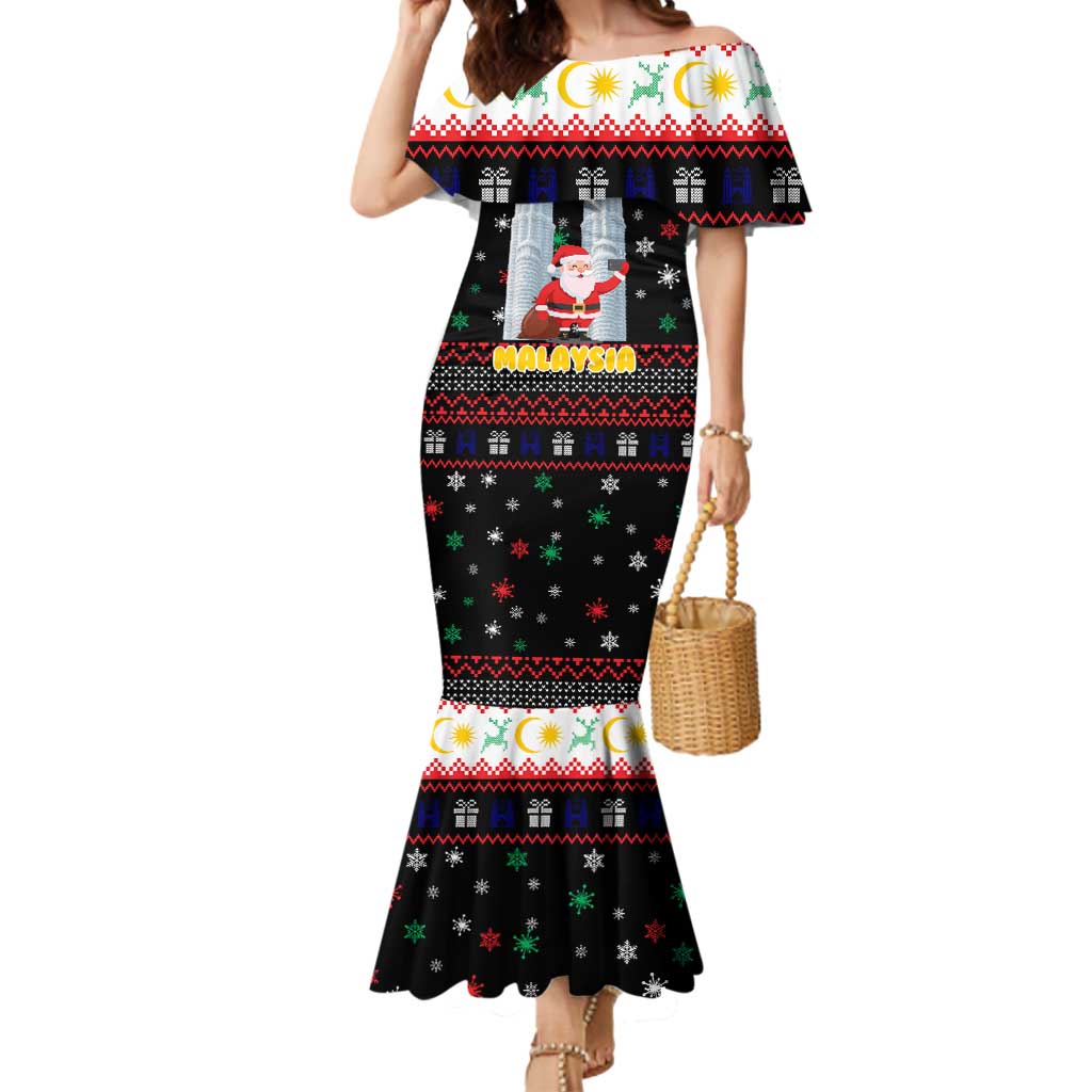 Malaysia Christmas Mermaid Dress with Santa Claus Petronas Towers Snowflakes and Festive Icons - Wonder Print Shop