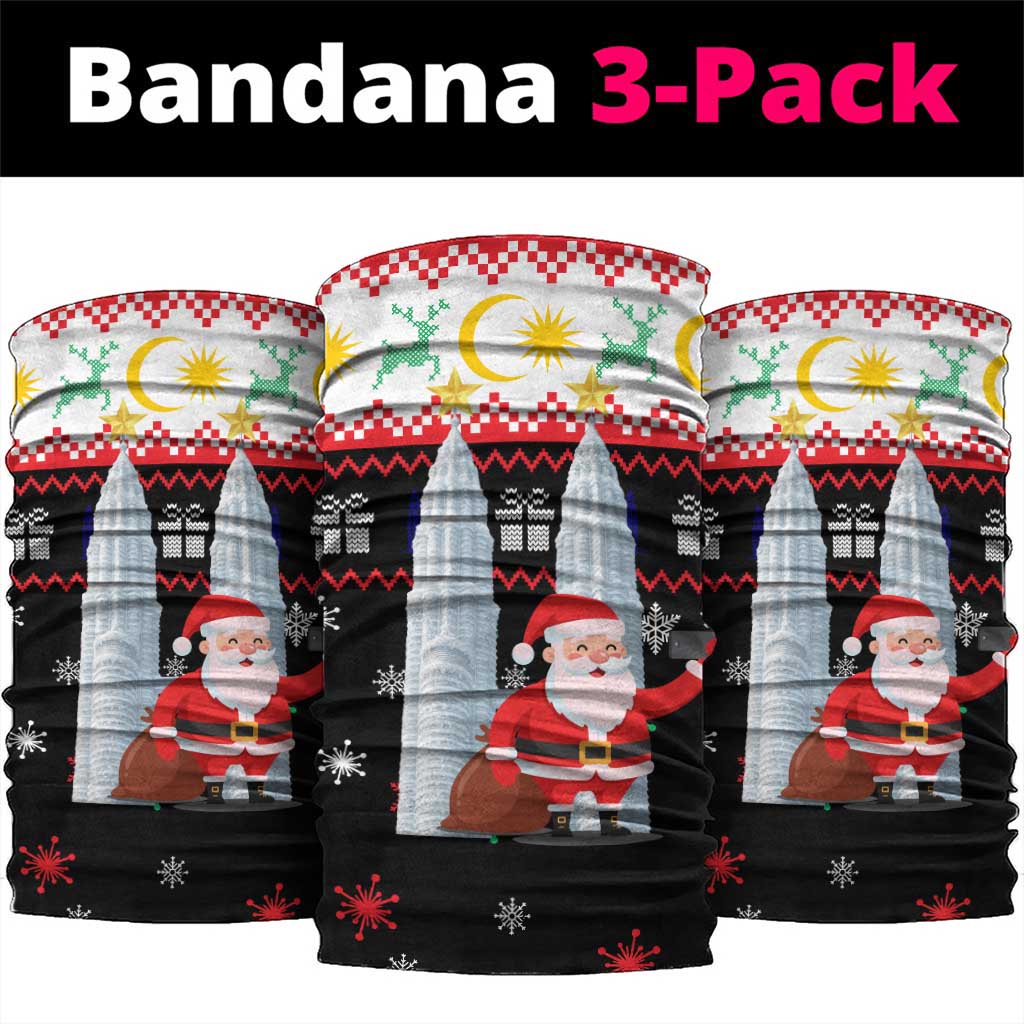 Malaysia Christmas Neck Gaiter with Santa Claus Petronas Towers Snowflakes and Festive Icons - Wonder Print Shop
