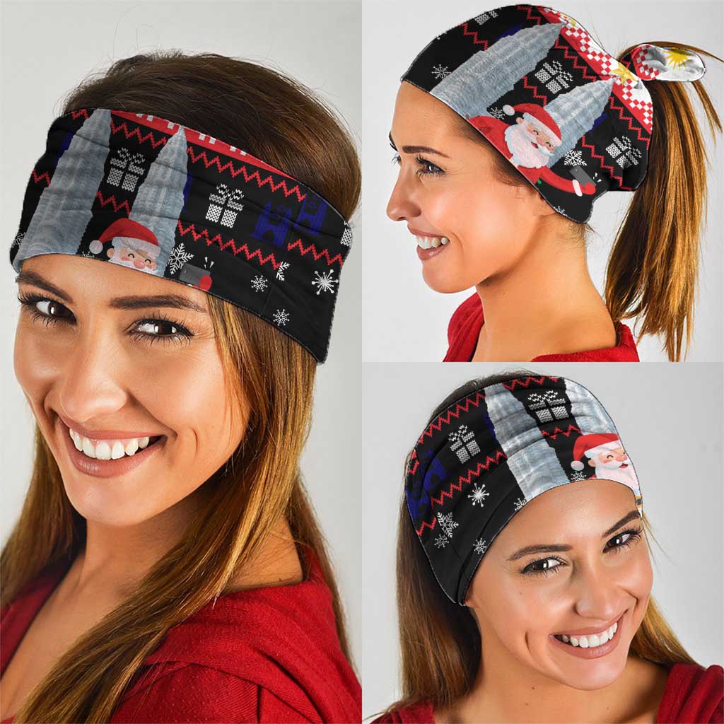 Malaysia Christmas Neck Gaiter with Santa Claus Petronas Towers Snowflakes and Festive Icons - Wonder Print Shop