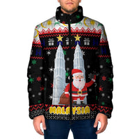 Malaysia Christmas Padded Jacket with Santa Claus Petronas Towers Snowflakes and Festive Icons - Wonder Print Shop