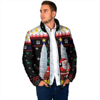 Malaysia Christmas Padded Jacket with Santa Claus Petronas Towers Snowflakes and Festive Icons - Wonder Print Shop