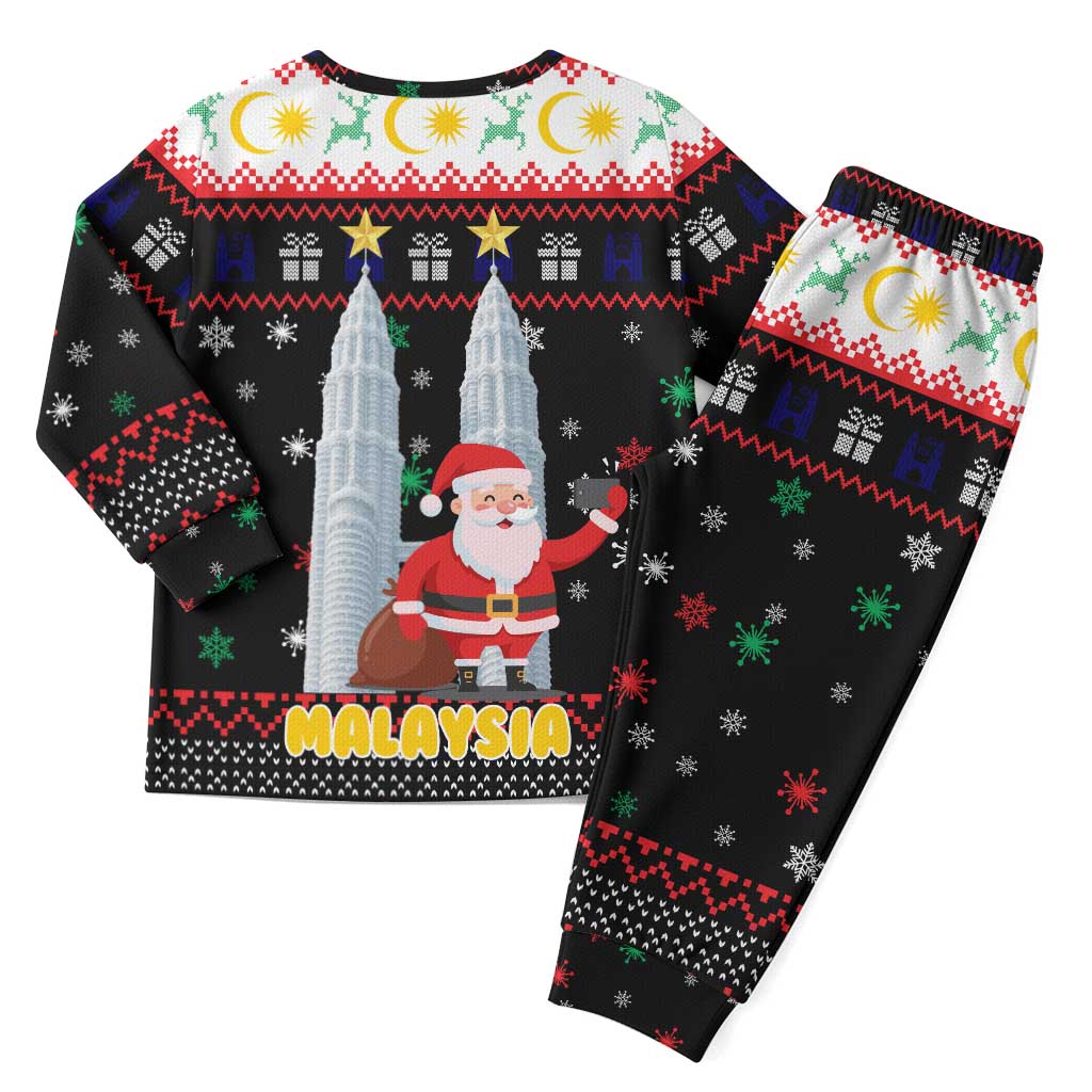 Malaysia Christmas Pajama Set with Santa Claus Petronas Towers Snowflakes and Festive Icons - Wonder Print Shop