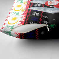 Malaysia Christmas Pillow Cover with Santa Claus Petronas Towers Snowflakes and Festive Icons - Wonder Print Shop