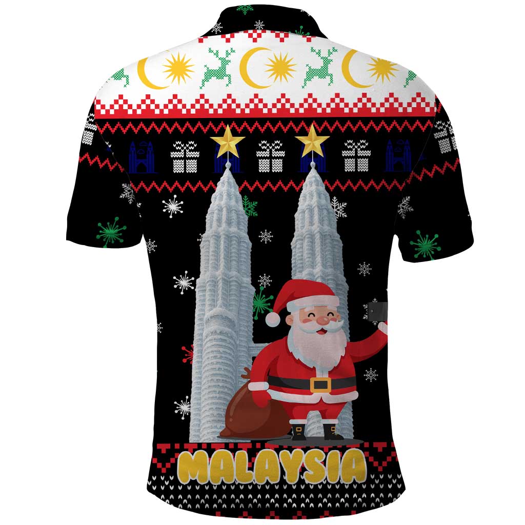 Malaysia Christmas Polo Shirt with Santa Claus Petronas Towers Snowflakes and Festive Icons - Wonder Print Shop