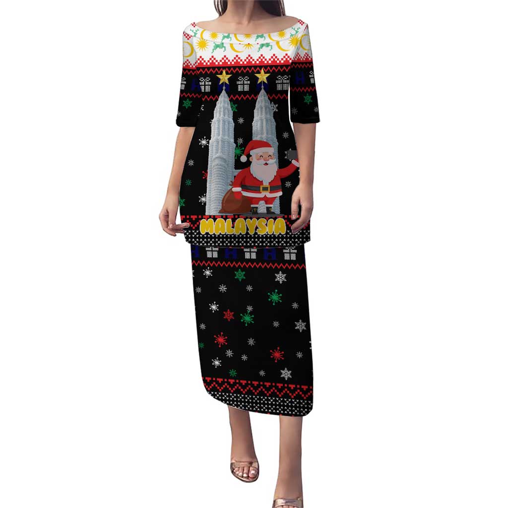 Malaysia Christmas Puletasi with Santa Claus Petronas Towers Snowflakes and Festive Icons - Wonder Print Shop